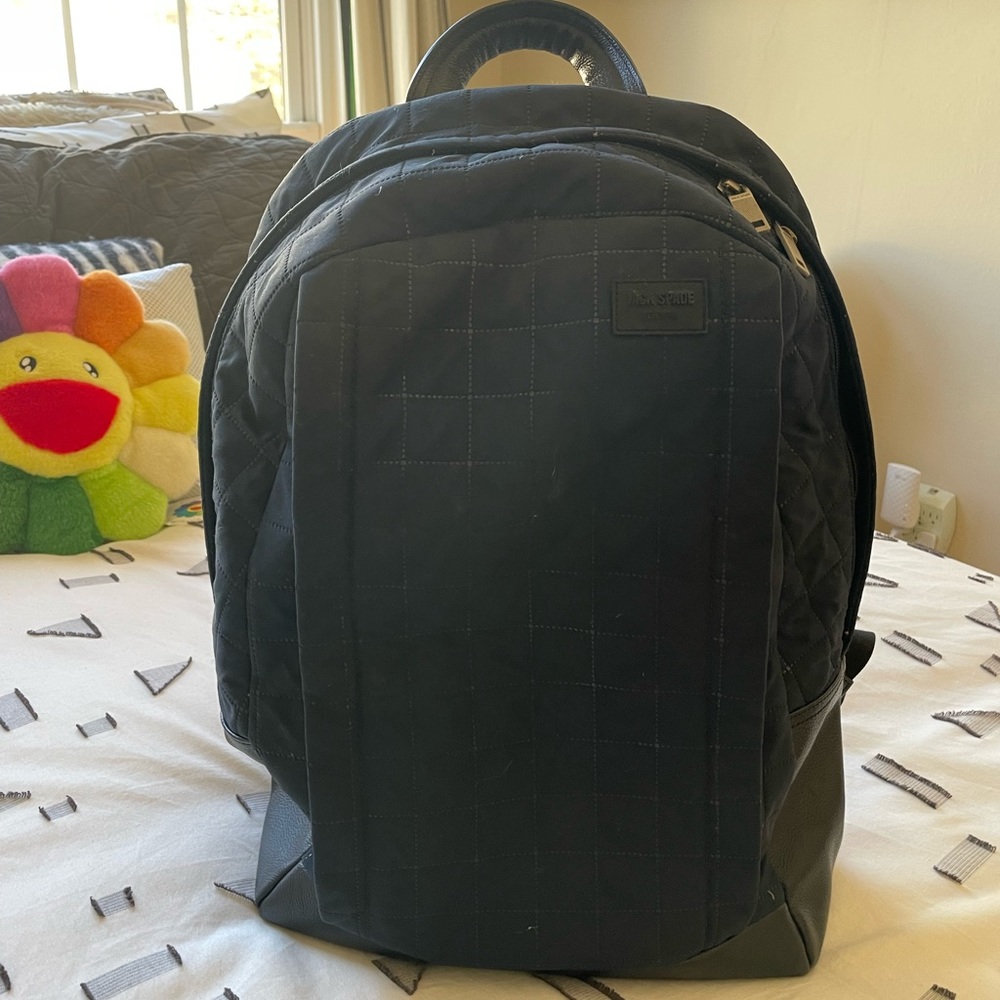 Jack Spade Navy Nylon and Black Leather Backpack